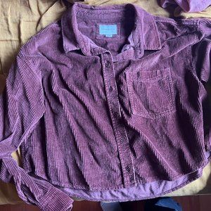 cropped maroon corduroy shirt